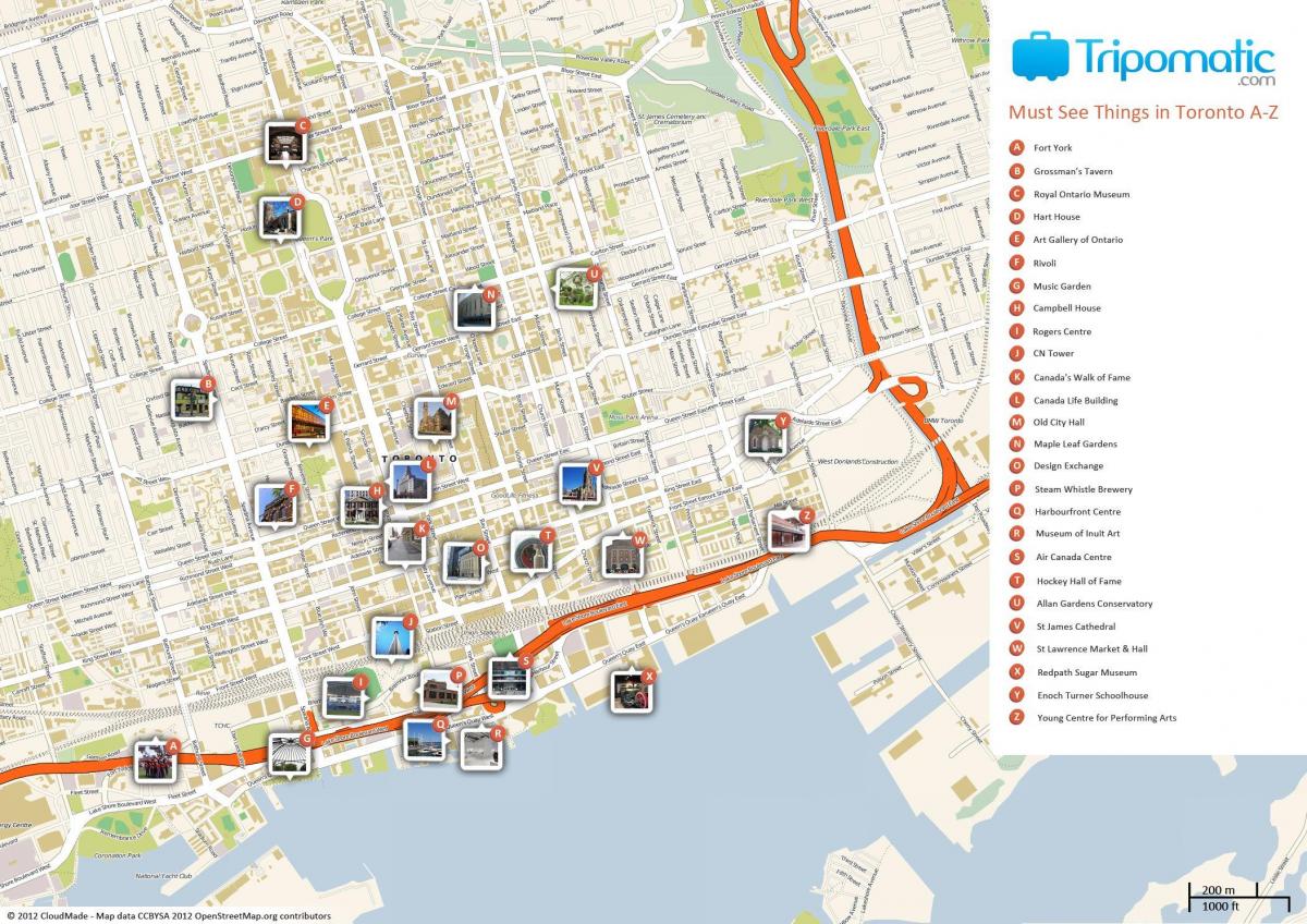 خريطة مناطق الجذب تورونتو